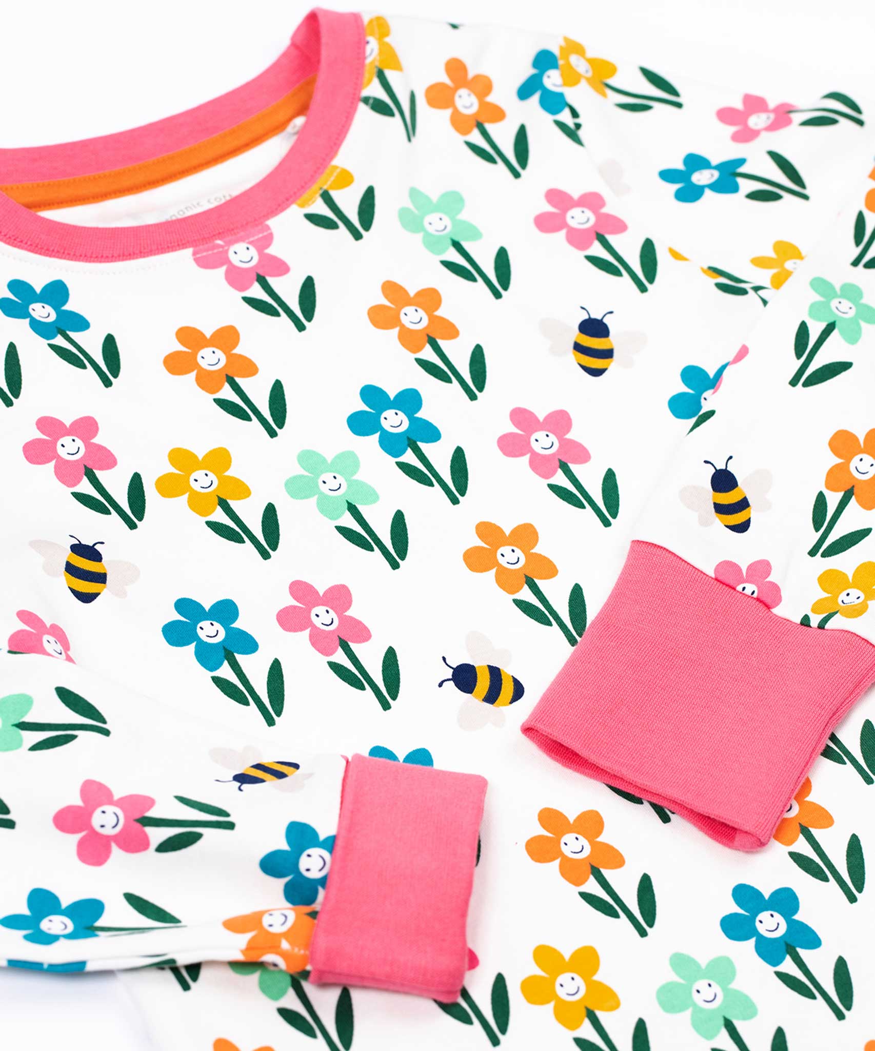 Frugi Sundown organic cotton white fun flowers pyjamas. 