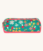 Frugi wild woods pencil case. A kids back to school green pencil case with various woodland inspired prints. Features a zip fastener