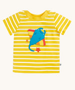 Frugi interactive ray applique yellow breton stripe organic cotton short sleeved T-Shirt.