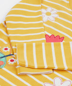 frugi top sleeve detail, yellow breton stripes