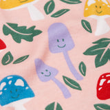 A close up of the Fun-Guys print on the Frugi Zelah zip up all in one.
