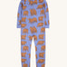A Frugi Zelah grape purple coloured zup up all in one featuring a beary wild brown bear print design.