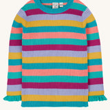 Frugi Zoe knitted jumper wild rainbow stripe top. This child's top is made with organic cotton.