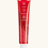 Back of the Georganics strawberry hydroxyapatite fluoride free toothpaste tube. Showing the ingredients and features 