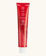 Back of the Georganics strawberry hydroxyapatite fluoride free toothpaste tube. Showing the ingredients and features 