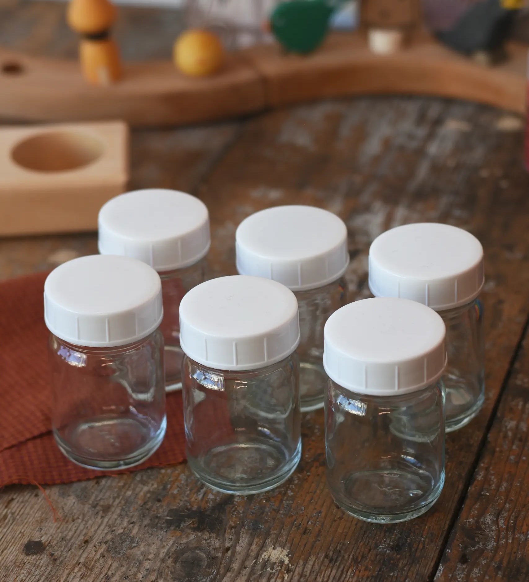 50ml Glass paint jar pots with lids in a set of six. 