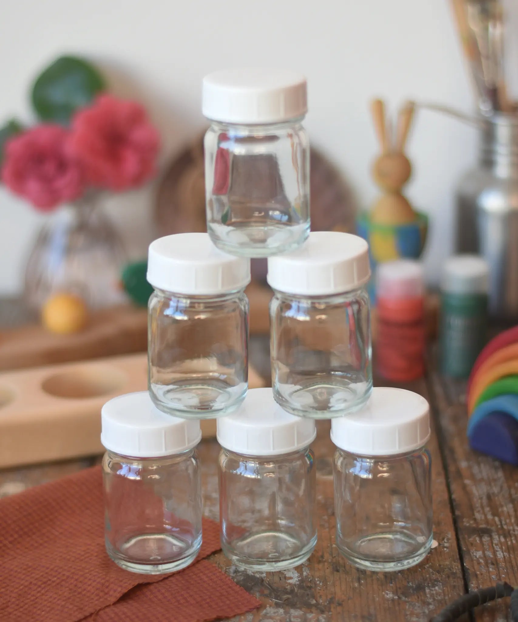 50ml Glass paint jar pots with lids in a set of six. 