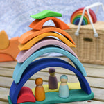 Pieces from the Glückskäfer Sunrise and Sunset Sets stacked up to create a house for Grimm's friends.