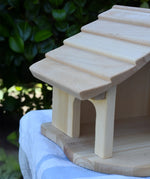 Close up of the roof on the Gluckskafer farm & nativity stable wooden toy building.