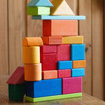 A stack created using pieces from the Glückskäfer 27 Piece Building Blocks Set.