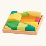 Glückskäfer Summer wooden play blocks. 11 colourful blocks in a wooden storage tray.