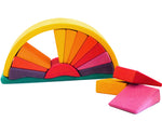 Gluckskafer Yellow Sunray Arch with three pieces out of the arch laid out in front pictured on a plain white background