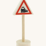 Gluckskafer small world train crossing road wooden sign showing a image of a train on the sign