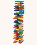 The slats from the Glückskäfer 60 Tower Building Slats set stacked up on top of each other. 