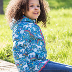 The turquoise side of the Frugi Reversible Toasty Trail Jacket - Wild Horses