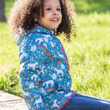 The turquoise side of the Frugi Reversible Toasty Trail Jacket - Wild Horses