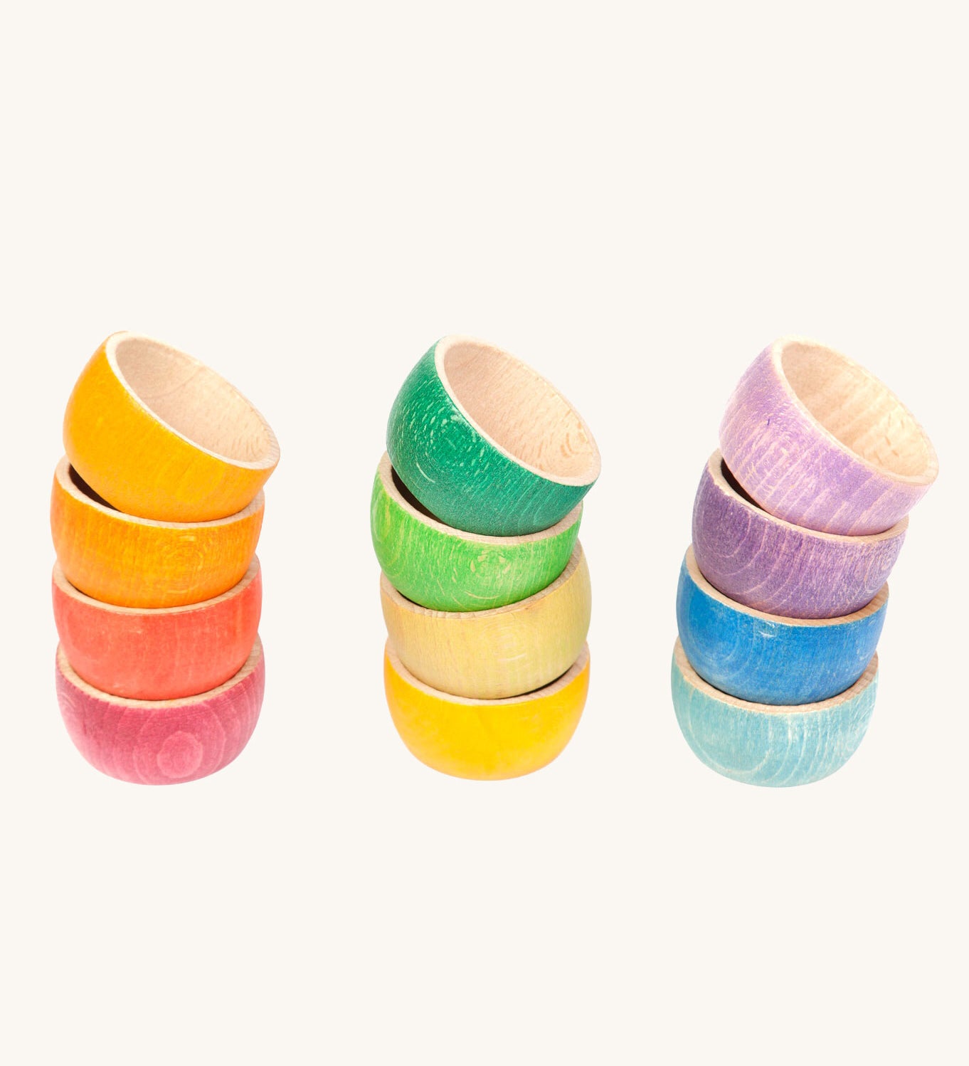 Grapat 12 Rainbow Wooden Sorting Bowls. These Grapat bowls are part of a big range of open ended wooden toys available at Babipur. 