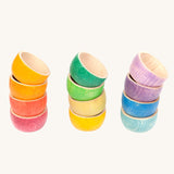 Grapat 12 Rainbow Wooden Sorting Bowls. These Grapat bowls are part of a big range of open ended wooden toys available at Babipur. 