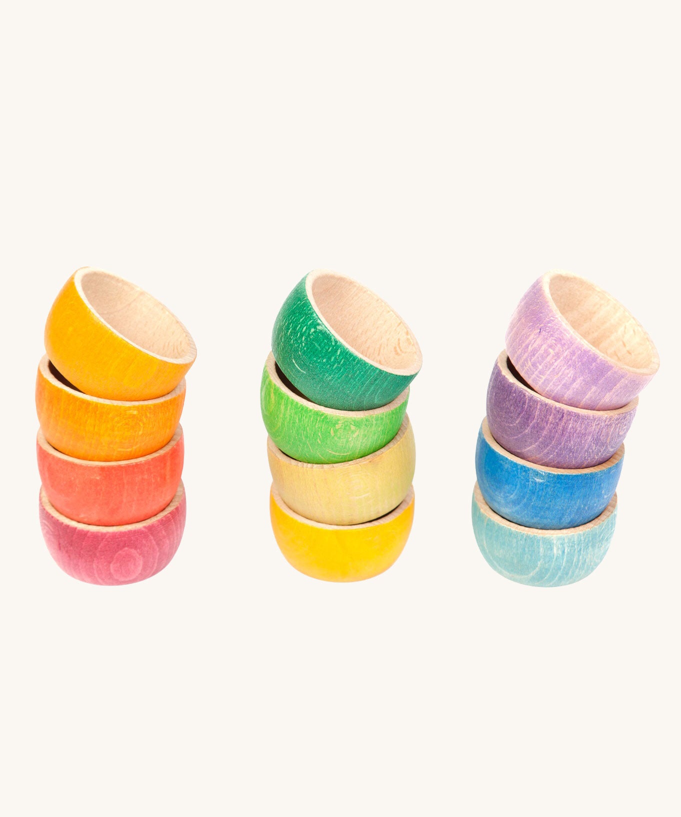 Grapat 12 Rainbow Wooden Sorting Bowls. These Grapat bowls are part of a big range of open ended wooden toys available at Babipur. 