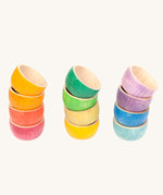 Grapat 12 Rainbow Wooden Sorting Bowls. These Grapat bowls are part of a big range of open ended wooden toys available at Babipur. 