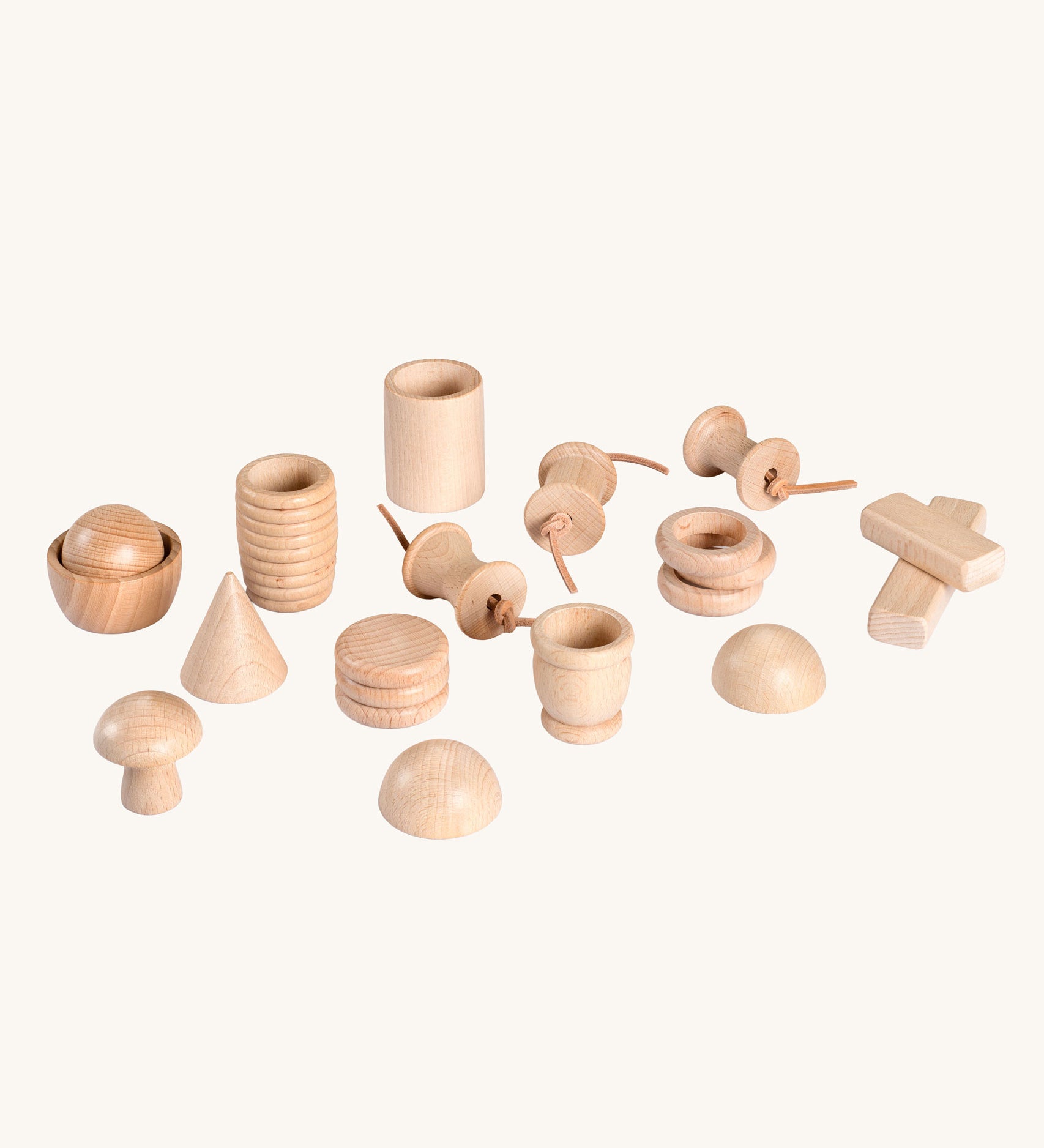 Grapat 20 Element Treasure Basket. A mix of wooden toys for little hands to explore. These wooden toys are part of a wide range of open ended toys available at Babipur.  