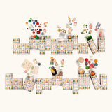 Grapat 2026 advent calendar available at Babipur. 24 white patterned boxes filled with various wooden toys, craft kits and gifts. 
