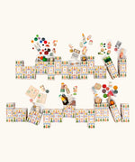 Grapat 2026 advent calendar available at Babipur. 24 white patterned boxes filled with various wooden toys, craft kits and gifts. 