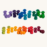 Grapat 36x Mandala Rainbow Mushrooms. This set of rainbow coloured mandala pieces are perfect for scenery in small world play as well as making mandalas. These wooden toys are part of a wide range of open ended toys available at Babipur.  