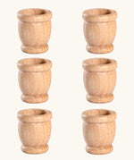 A set of six natural mates loose parts. Wooden cups to acomany other Grapat wooden loose parts and Nin peg dolls.