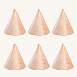Grapat Loose Parts set of 6 Natural Wooden Cones. These wooden toys are part of a wide range of open ended toys available at Babipur.