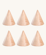 Grapat Loose Parts set of 6 Natural Wooden Cones. These wooden toys are part of a wide range of open ended toys available at Babipur.
