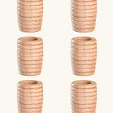 Grapat Loose Parts 6 Natural Honeycomb ribbed Cups to accompany Grapat Nins peg dolls and other wooden loose parts. 