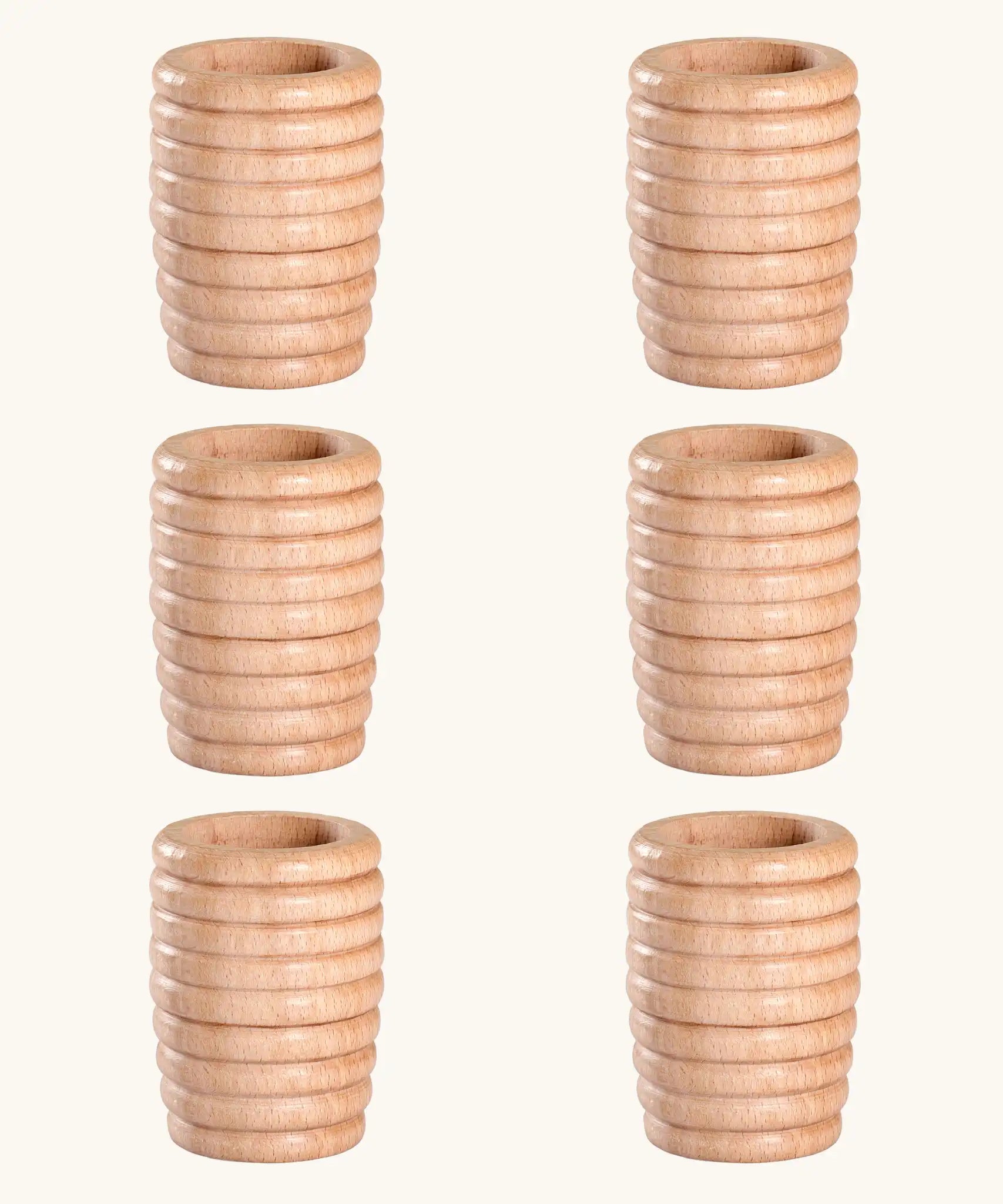 Grapat Loose Parts 6 Natural Honeycomb ribbed Cups to accompany Grapat Nins peg dolls and other wooden loose parts. 