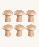 A set of 6 Grapat natural wooden mushroom loose parts. These wooden toys are part of a wide range of open ended toys available at Babipur.