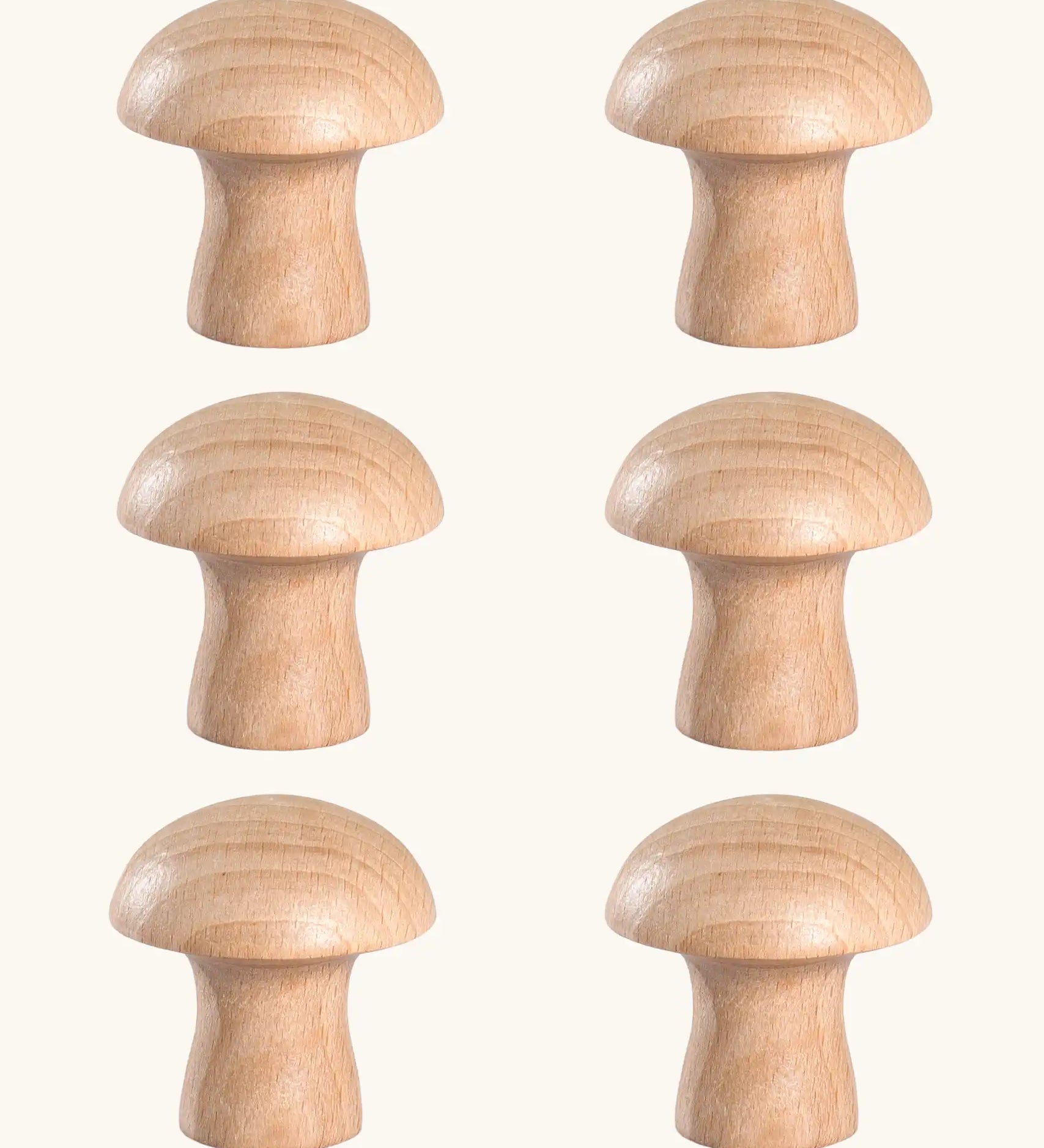 A set of 6 Grapat natural wooden mushroom loose parts.