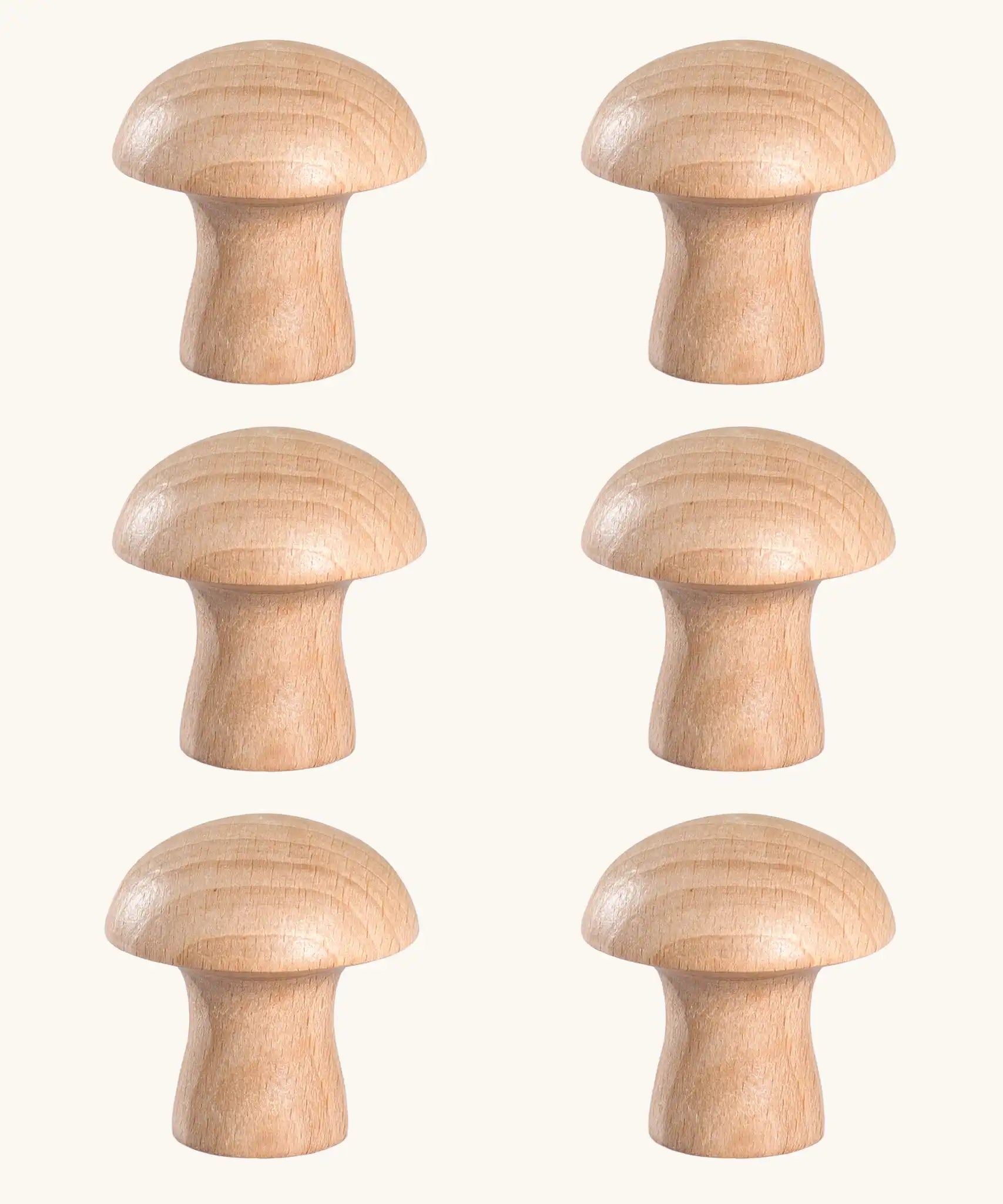 A set of 6 Grapat natural wooden mushroom loose parts.
