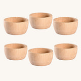 Grapat 6 small Natural Montessori Sorting Toy Bowls. These wooden toys are part of a wide range of open ended toys available at Babipur.  