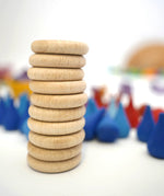 Stack of 10 wooden Grapat Counting Coins.