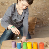 Grapat 6 Wooden Toy Rainbow Cups with lids on