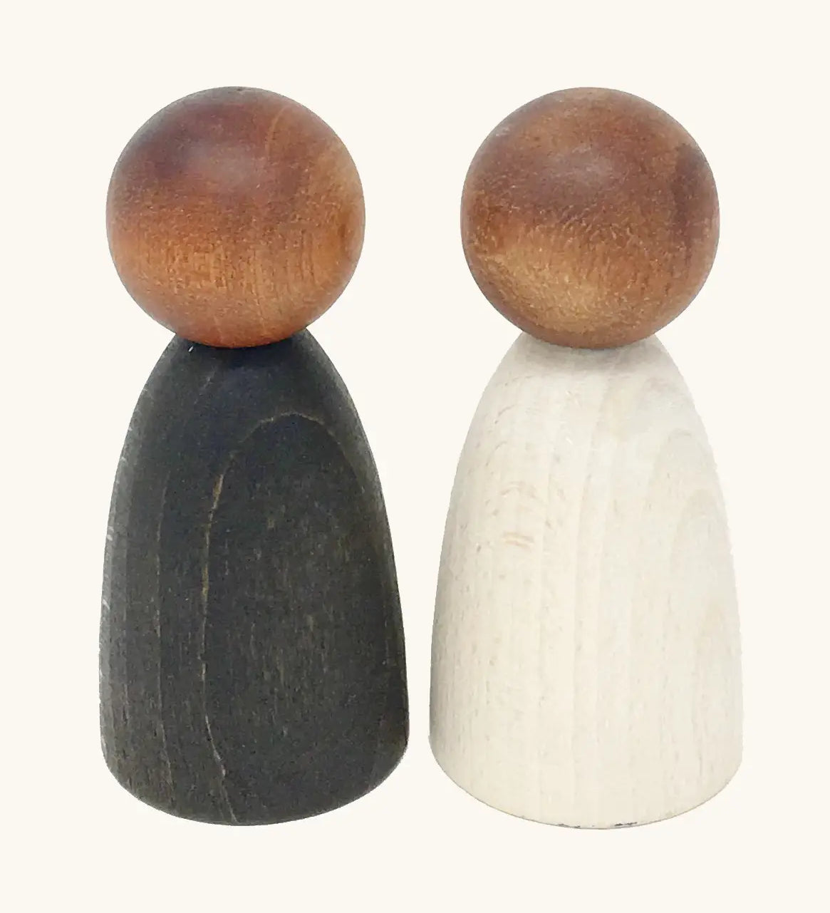 Handcrafted wooden Grapat waldorf adult nin peg dolls with a dark wood head