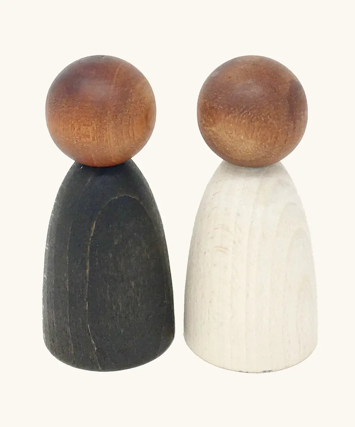 Handcrafted wooden Grapat waldorf adult nin peg dolls with a dark wood head