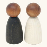 Handcrafted wooden Grapat waldorf adult nin peg dolls with a dark wood head