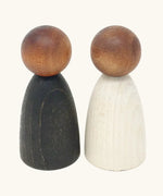 Handcrafted wooden Grapat waldorf adult nin peg dolls with a dark wood head