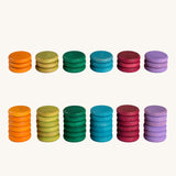 Grapat Loose Parts Earth Tone Coins 6 Colours, Available in a pack of 18 or 36. Grapat have a wide range of loose parts and wooden toys available at Babipur. 