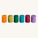 Grapat Loose Parts Earth Tone Coins 6 Colours in a pack of 36. Grapat have a wide range of loose parts and wooden toys available at Babipur. 