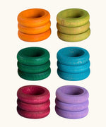 Grapat handcrafted wooden Loose Parts Earth Tone Rings 6 Colours Supplementary Set in a pack of 18. 