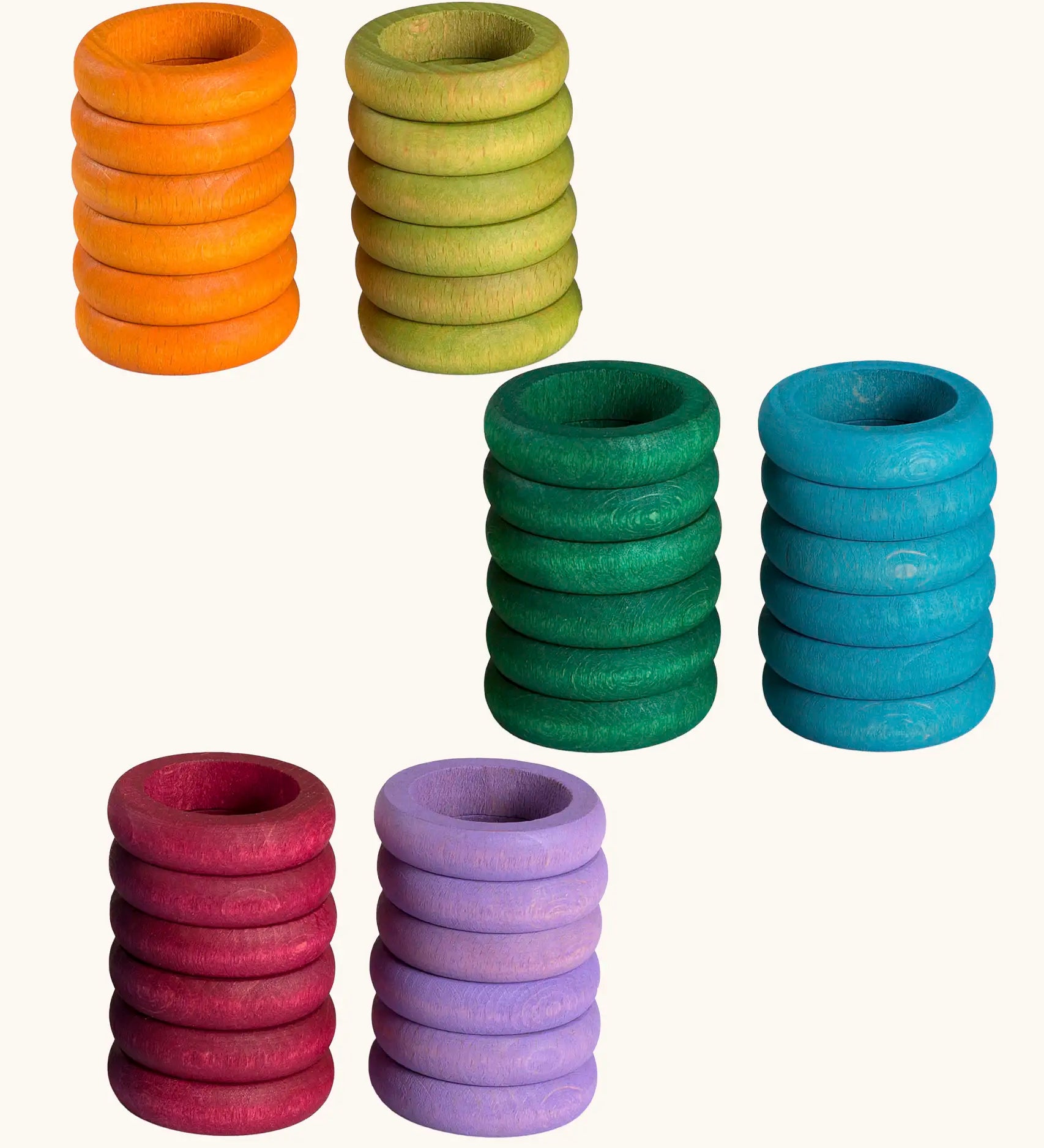 Grapat handcrafted wooden Loose Parts Earth Tone Rings 6 Colours Supplementary Set in a pack of 36