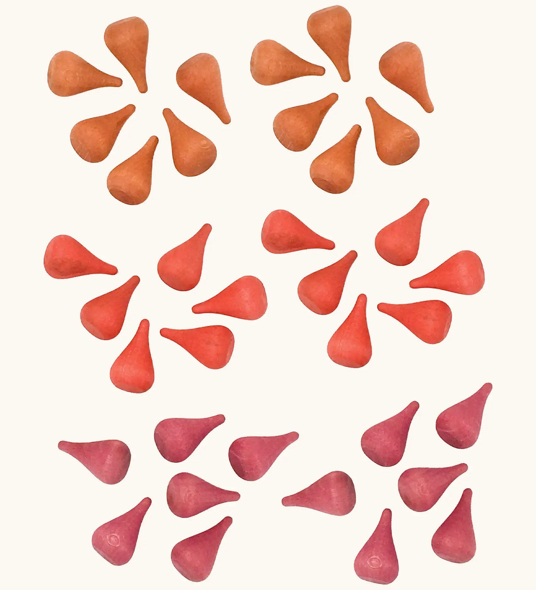 Grapat fire mandala wooden loose pieces includes 36 droplet shaped pieces in red, orange and purple