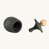 Grapat green Little Things. A wooden top with eyes drawn on and a green coloured pot to match. Grapat have a wide range of wooden toys and loose parts available at Babipur. 