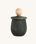 Grapat green Little Things. A wooden top with eyes drawn on and a green coloured pot to match. Grapat have a wide range of wooden toys and loose parts available at Babipur. 